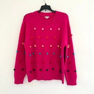 Jodifl Women Pink Pom Pom Rainbow Sweater Size Large Bobble Polka Dot Multicolor